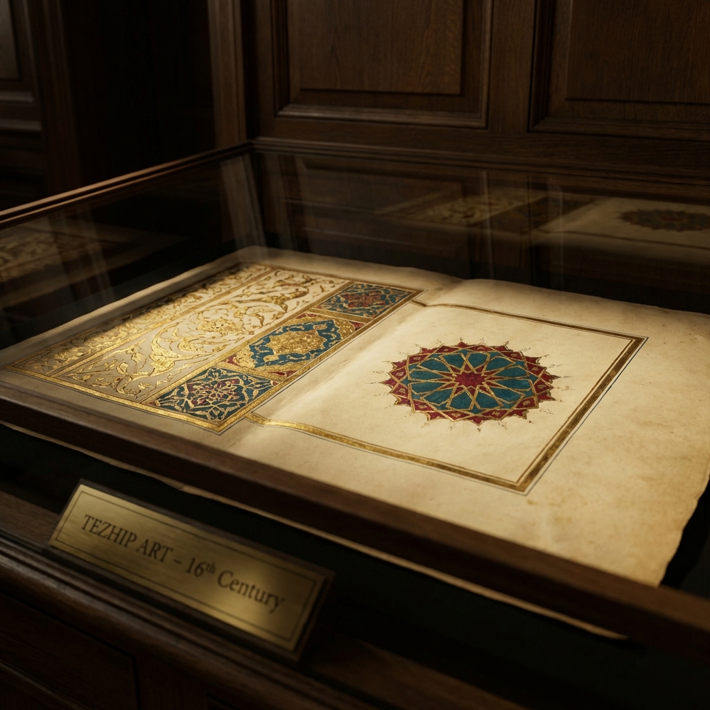 Islamic illumination art featuring intricate gold leaf patterns