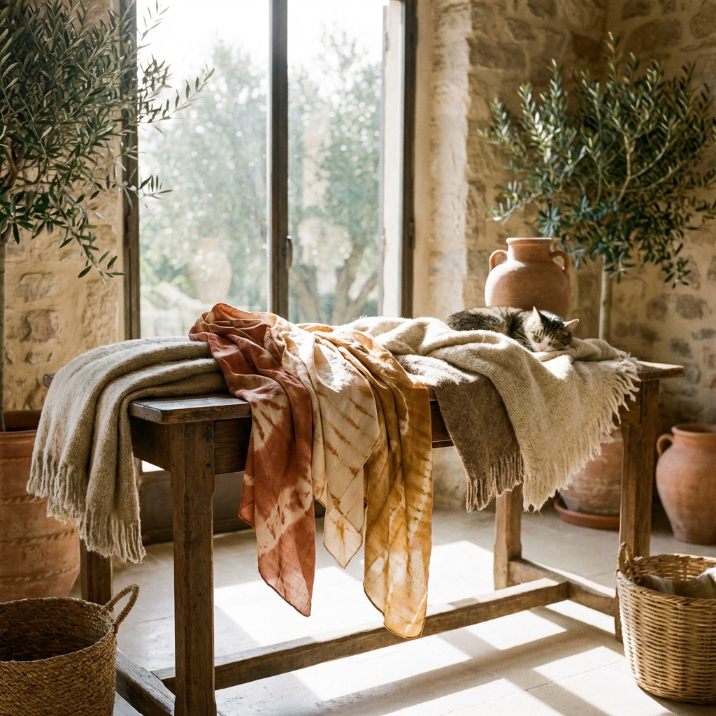 Handcrafted artisanal textiles in warm tones