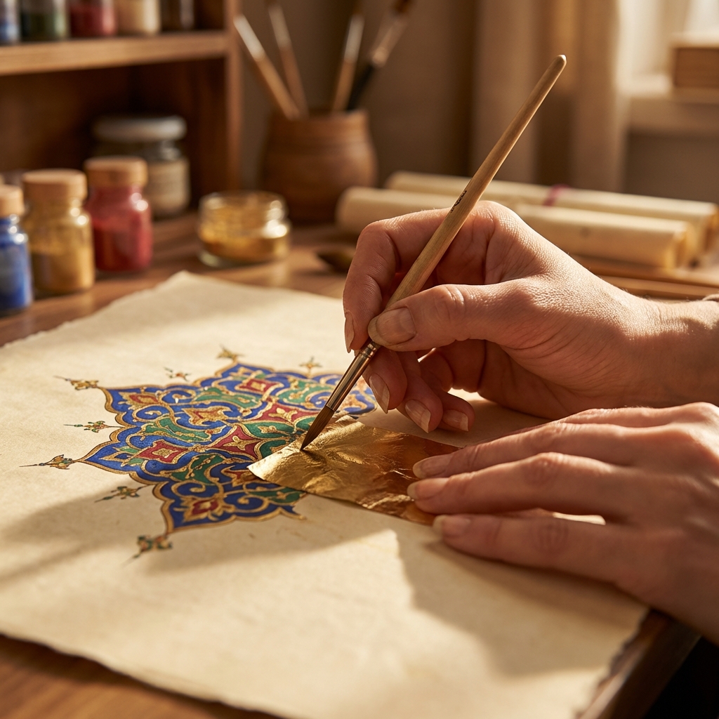 Islamic illumination art and handcrafted textiles